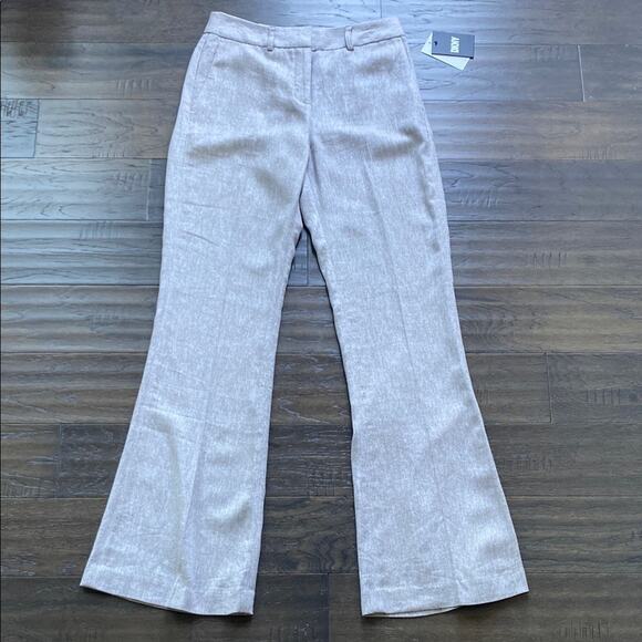 DKNY Slim Bootcut Trouser Womens Sz 2 Grey Herringbone Linen Blend - Picture 1 of 7